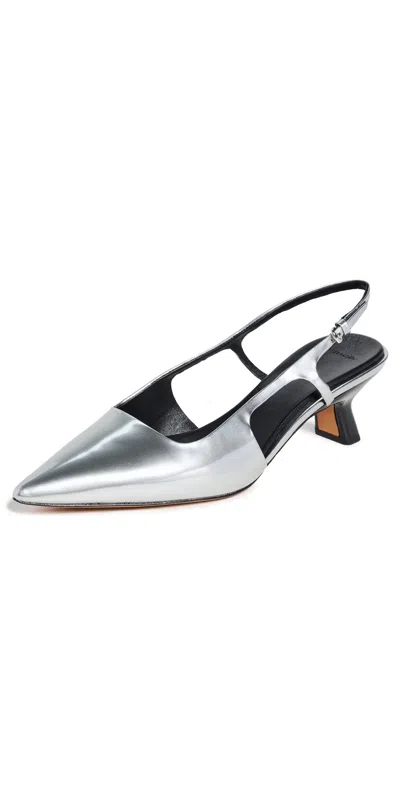 Vince Bianca Metallic Kitten Slingback Pumps In Silver