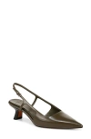 Vince Bianca Leather Kitten Slingback Pumps In Militaire