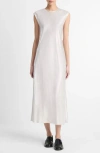 Vince Bias Satin Crew Cap-sleeve Midi Dress In Salt Glass