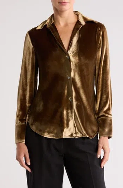 Vince Bias Cut Velvet Blouse In Gold Shadow