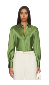 Vince Bias Silk Long-sleeve Blouse In Green