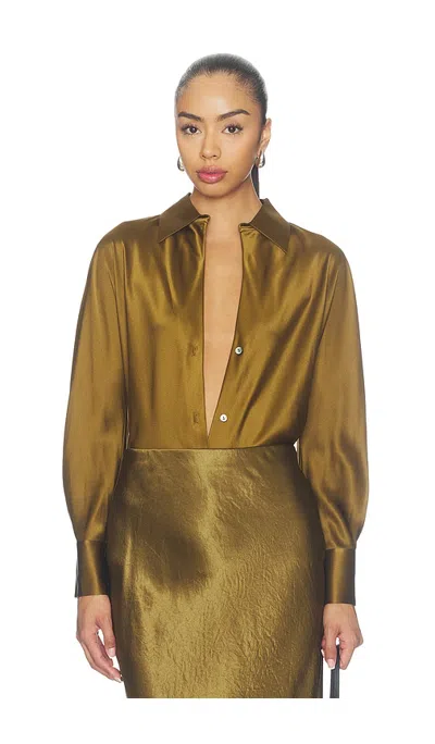 Vince Bias Longsleeve Blouse In Brown