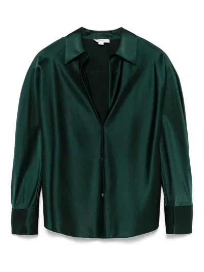 Vince Womens Juniper Classic Slim-fit Silk-blend Shirt Xs In Green