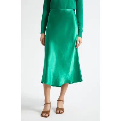 Vince Bias Satin Midi Skirt In Green