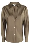 Vince Bias Shirt With Padded Shoulders In Smooth Silk In Green