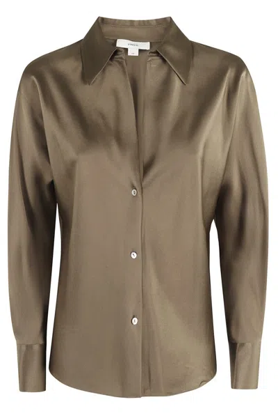 Vince Bias Shirt With Padded Shoulders In Smooth Silk In Green