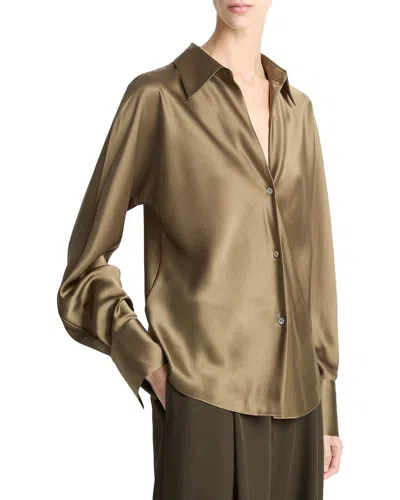 Vince Bias Silk Blouse In Green
