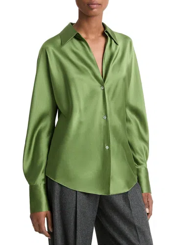 Vince Bias Silk Blouse In Green