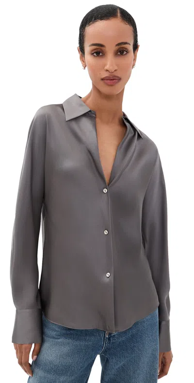 Vince Bias Silk Button Down Shirt Wolf