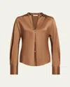 Vince Bias Silk Long-sleeve Blouse In Almond