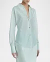 Vince Bias Silk Long-sleeve Blouse In Aqua Mineral