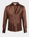 Vince Bias Silk Long-sleeve Blouse In Black