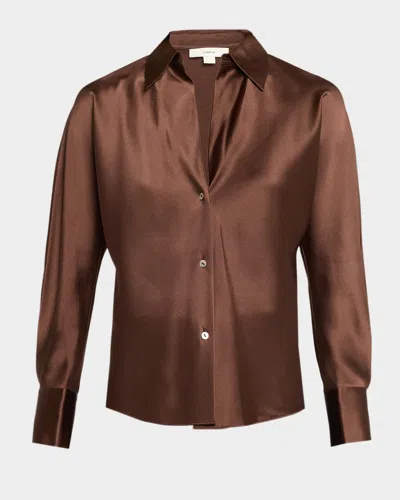 VINCE BIAS SILK LONG-SLEEVE BLOUSE