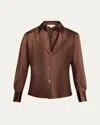Vince Bias Silk Long-sleeve Blouse In Brown
