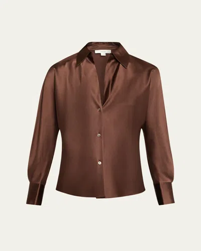 VINCE BIAS SILK LONG-SLEEVE BLOUSE