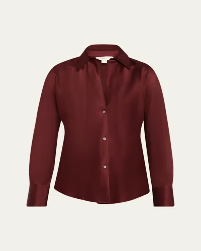 Vince Bias Silk Long-sleeve Blouse In Burgundy