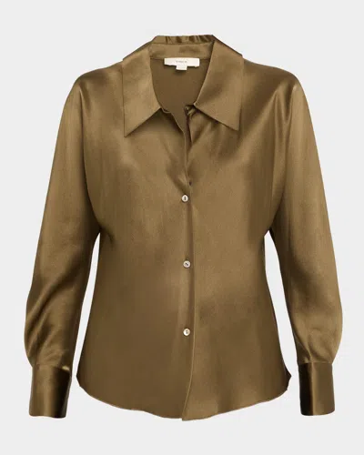 Vince Bias Silk Long-sleeve Blouse In Green