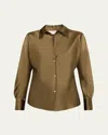 Vince Bias Silk Long-sleeve Blouse In Green