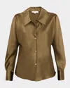 Vince Bias Silk Long-sleeve Blouse In Green