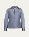 Vince Bias Silk Long-sleeve Blouse In Iris Water
