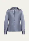 Vince Bias Silk Long-sleeve Blouse In Iris Water