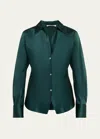 Vince Bias Silk Long-sleeve Blouse In Juniper