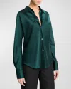 Vince Bias Silk Long-sleeve Blouse In Juniper