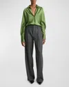 Vince Bias Silk Long-sleeve Blouse In Sycamore