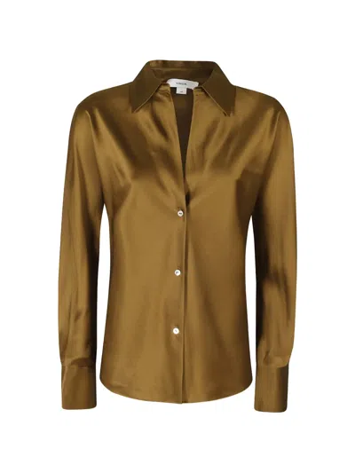 Vince Bias Silk Shirt In Brown