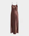 Vince Hammered Satin Maxi Slipdress In Chocolate
