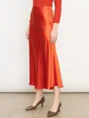 Vince Bias Satin Midi Skirt In Orange