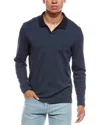 Vince Bicolor Rib Johnny Collar Polo Sweater In Blue