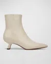 Vince Billy Leather Low Ankle Boots In Moonlight White Leather