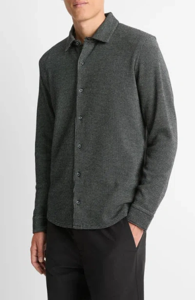 Vince Bird's Eye Pima Cotton Knit Button-down Shirt In Black/pebble White