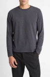 Vince Bird's Eye Stitch Long Sleeve Pima Cotton Crewneck T-shirt In Gray
