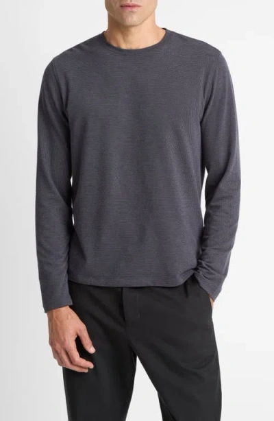 Vince Bird's Eye Stitch Long Sleeve Pima Cotton Crewneck T-shirt In Gray