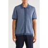 Vince Birdseye Short Sleeve Merino Wool Button-up Sweater In Blue