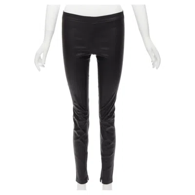 Pre-owned Vince Black Genuine Leather Panelled Back Darts Fitted Moto Leggings Xs
