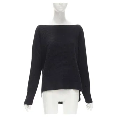 Pre-owned Vince Black Merino Wool Blend Boat Wide Boat Neck High Low Sweater M