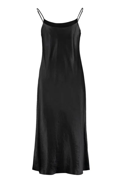 Vince Black Midi Slip Dress With Adjustable Straps In Brown