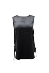 Vince Black Sleeveless Side Lace Top In Black Silk Satin In Black