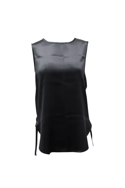 Vince Black Sleeveless Side Lace Top In Black Silk Satin