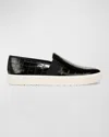 Vince Blair Croco Slip-on Sneakers In Black Croco Print Leather