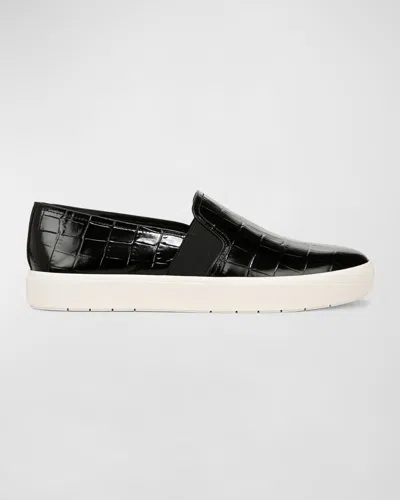 Vince Blair Croco Slip-on Sneakers In Black