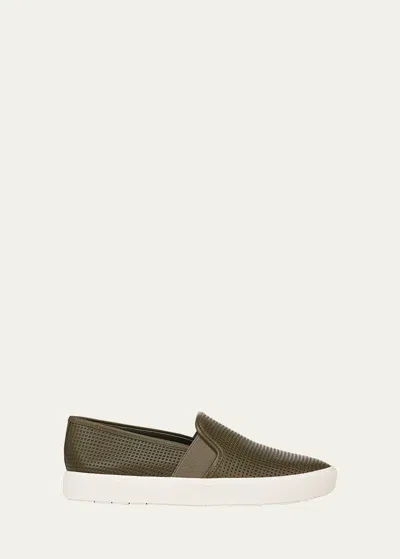 Vince Blair Perforated Leather Slip-on Sneakers In Antiolive