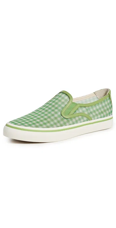 Vince Blair Gingham Canvas Slip-on Sneakers In Green