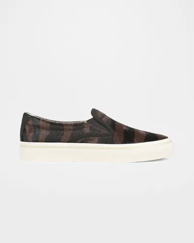 Vince Blair Striped Calf Hair Slip-on Sneakers In Brown