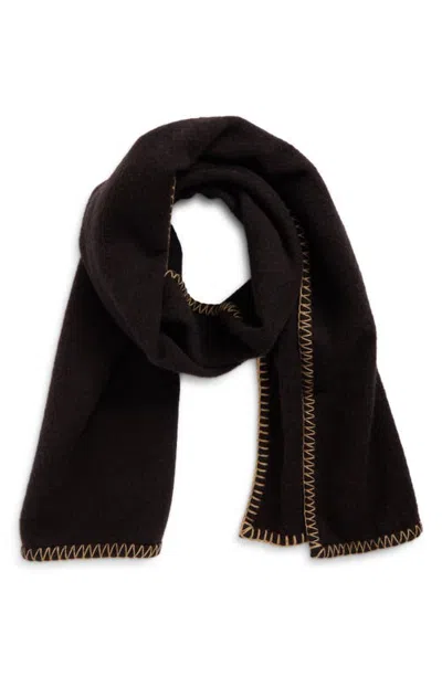 Vince Blanket Stitch Merino Wool Wrap In Brown