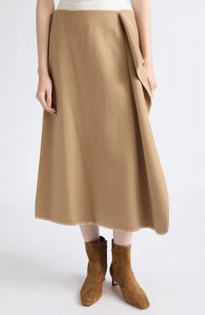 Vince Blanket Stitch Wool Blend Wrap Midi Skirt In Nude