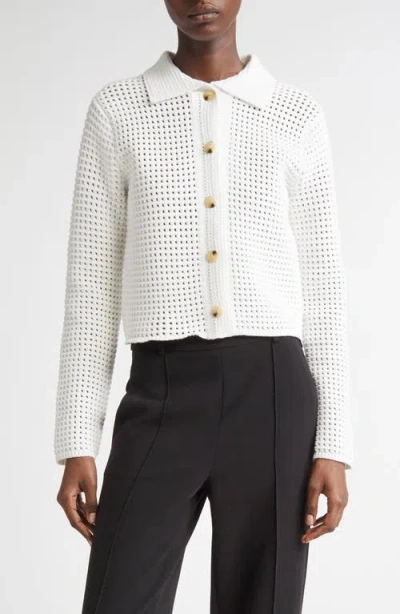 Vince Block Stitch Cardigan In White